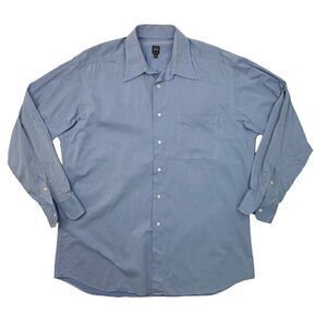 Vintage Ike Behar Shirt Mens 16.5 Blue Cotton Button Up Long Sleeve Made Canada